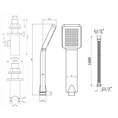 ENKI Chrome Sqaure Paddle Brass Handheld Shower Head & Hose EO008 - 7