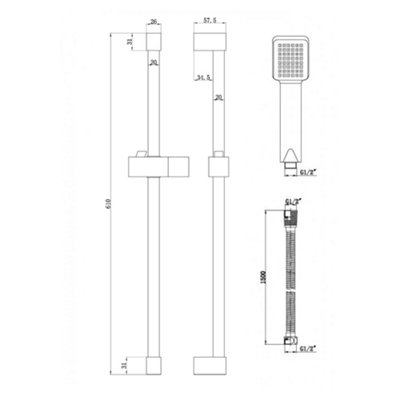 ENKI Chrome Square Stainless Steel Shower Riser Rail Kit ES016 - 6