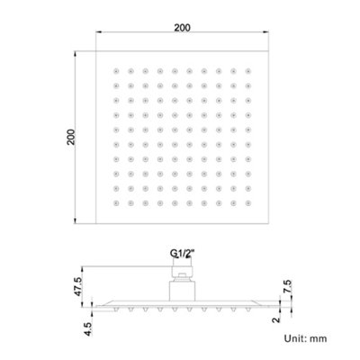 ENKI Chrome Square Ultra Slim Stainless Steel Shower Head 200mm - 4