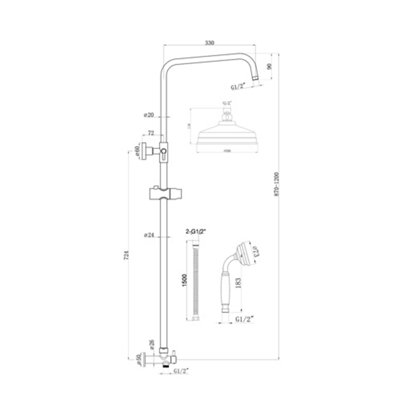 ENKI Chrome Traditional Bathroom Adjustable Swivel Ball Joint Dual Outlet Shower Riser Rail Kit w/ Handset & Round Rain Fixed Head