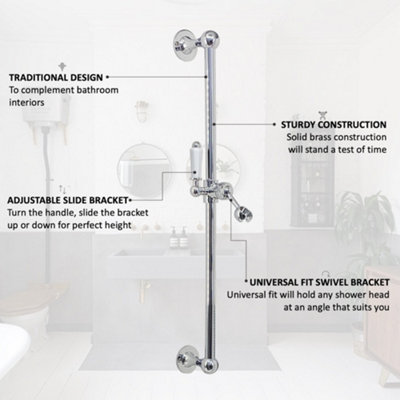 ENKI Chrome Traditional Brass & Ceramic Shower Slider Rail Kit ES009 - 5