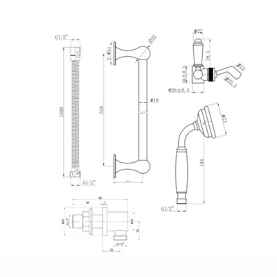 ENKI Chrome Traditional Brass & Ceramic Shower Slider Rail Kit ES009 - 6