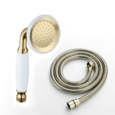 ENKI Chrome Traditional Solid Brass Ceramic Detail Handheld Shower Head ...