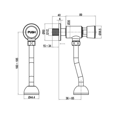 Enki Chrome Vision BT4027 Urinal Flush Valve Toilet Part Manual Push Button Automatic Shut Off