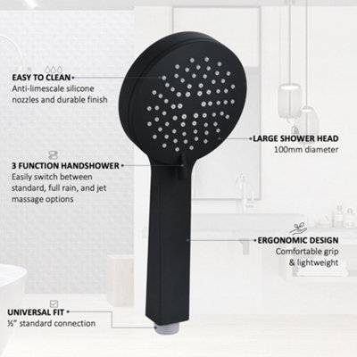 ENKI Contemporary Black 3-Function Handheld Shower Head & Hose Kit EH023 - 3