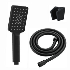 ENKI Contemporary Black Square 3-Function Hand Shower Kit with Hose & Bracket EH010