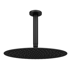 ENKI Contemporary Matte Black Fixed Ceiling Mounted Stainless Steel Shower Head & Arm 12"