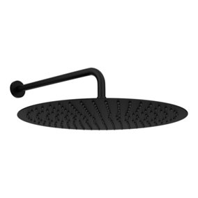 ENKI Contemporary Matte Black Fixed Ceiling Mounted Stainless Steel Shower Head & Arm 400mm