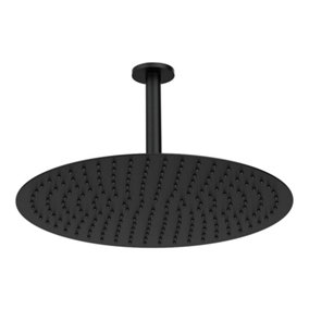 ENKI Contemporary Matte Black Fixed Ceiling Mounted Stainless Steel Shower Head & Arm 40cm