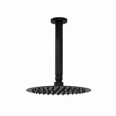 ENKI Contemporary Matte Black Fixed Round Ultra Slim Stainless Steel Shower Head & Arm 8"