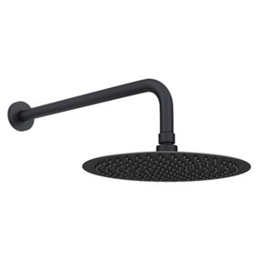 ENKI Contemporary Matte Black Fixed Wall Mounted Stainless Steel Shower Head & Arm 12"