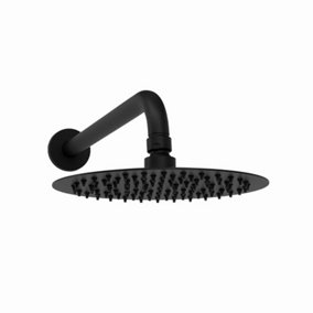 ENKI Contemporary Matte Black Fixed Wall Mounted Stainless Steel Shower Head & Arm 8"