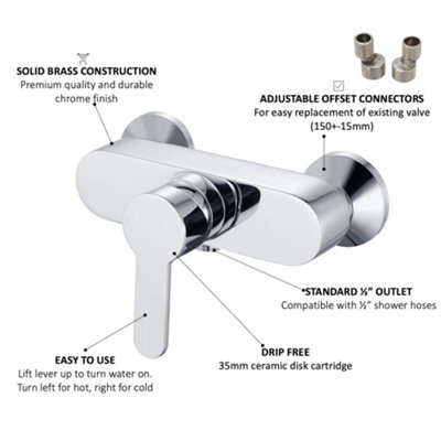 ENKI Cruze Wall Mounted Manual Brass Shower Mixer with Handset - 7