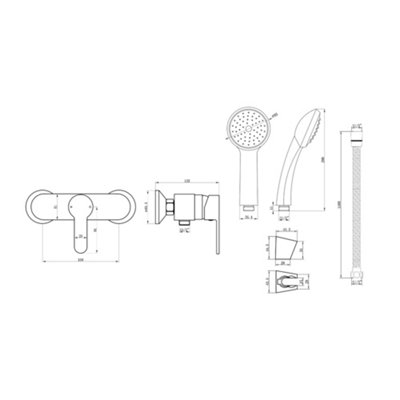 ENKI Cruze Wall Mounted Manual Brass Shower Mixer with Handset - 8