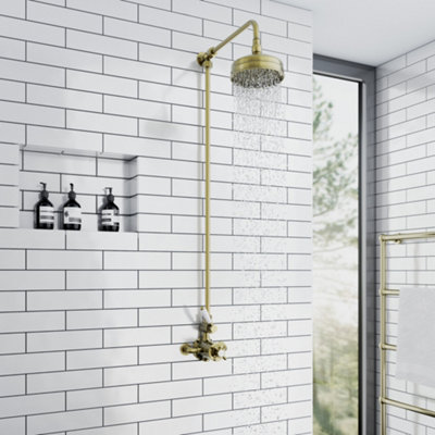 ENKI Downton Antique Brass Traditional Rigid Solid Brass Shower Riser ...