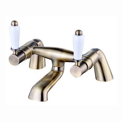 ENKI Downton Antique Brass White Modern Traditional Bathroom Ceramic Hot & Cold Swivel Levers Drip-Free Valves 3/4" Bath Mixer Tap Price Comparisons | Compare The Build