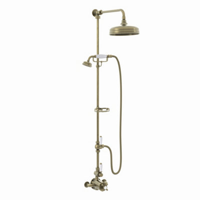 ENKI Downton Traditional Twin Shower Set – Thermostatic, Antique Brass – Wall Mounted – SH0630