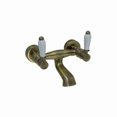 ENKI Downton Antique Brass White Traditional Bathroom Metal Ceramic Wall Mounted Hot & Cold Swivel Levers Drip-Free Bath Mixer Tap Price Comparisons | Compare The Build