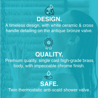 ENKI Downton Antique Bronze 2-Outlet Brass Thermostatic Shower Set 200mm - 7