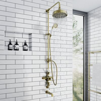 ENKI Downton Antique Bronze Traditional 3-Outlet Brass Thermostatic Triple Valve Shower Set 200mm