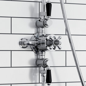 ENKI Downton Chrome Black Traditional 2-Outlet Brass Thermostatic Triple Shower Valve T67