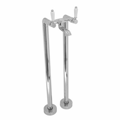 ENKI Downton Chrome White Traditional Bathroom Brass Ceramic Floorstanding Hot & Cold Swivel Levers Drip-Free 3/4" Bath Mixer Tap Price Comparisons | Compare The Build