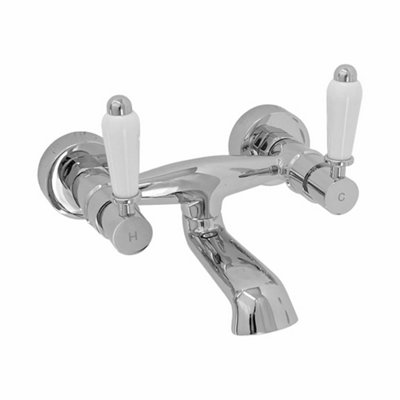 ENKI Downton Chrome White Traditional Bathroom Brass Ceramic Wall Mounted Hot & Cold Water Swivel Levers Drip-Free Bath Mixer Tap Price Comparisons | Compare The Build