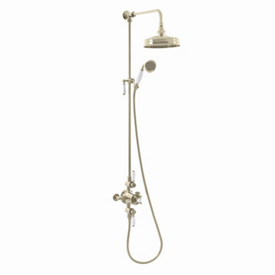 ENKI Downton English Gold White 2-Outlet Brass Thermostatic Shower Set with Rigid Riser Rail 200mm - 6