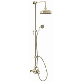 ENKI Downton English Gold White Traditional 2-Outlet Brass Thermostatic Shower Set 200mm