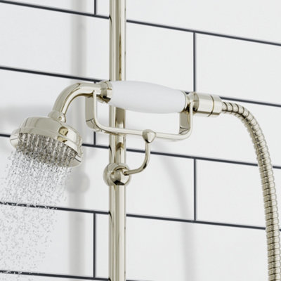 ENKI Downton English Gold White Traditional 2-Outlet Brass Thermostatic Shower Set with Diverter 200mm - 3