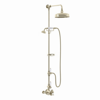 ENKI Downton English Gold White Traditional 2-Outlet Brass Thermostatic Shower Set with Diverter 200mm - 6
