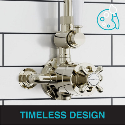 ENKI Downton English Gold White Traditional Single Outlet Thermostatic Shower Head & Caddy Set 150mm