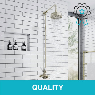 ENKI Downton English Gold White Traditional Single Outlet Thermostatic Shower Head & Caddy Set 150mm - 4