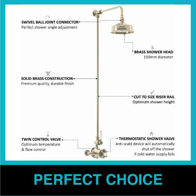 ENKI Downton English Gold White Traditional Single Outlet Thermostatic Shower Head & Caddy Set 150mm - 5
