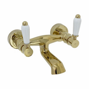 ENKI Downton Gold Wall Mounted Brass & Ceramic Bath Mixer Tap BT0620