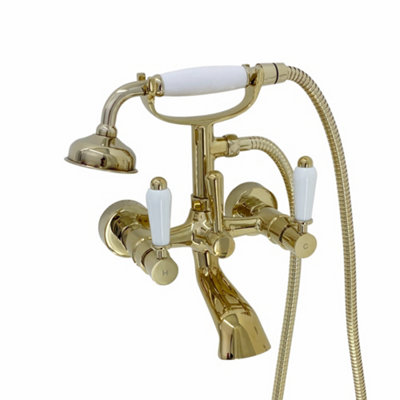 ENKI Downton Gold Wall Mounted Ceramic Lever Brass Bath Shower Mixer Tap BT0610