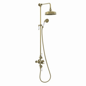 ENKI, Downton, SH0179, Shower Set With 2 Shower Head Outlets, Triple Thermostatic Shower Valve, Bronze & White Shower Tap
