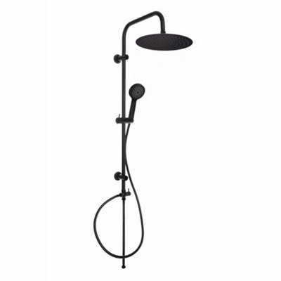 ENKI Dune Black Dual Rigid Riser Brass Thermostatic Overhead Shower & Handheld Kit 300mm