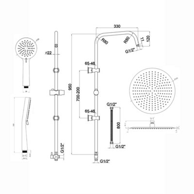ENKI Dune Black Dual Rigid Riser Brass Thermostatic Overhead Shower & Handheld Kit 300mm - 6