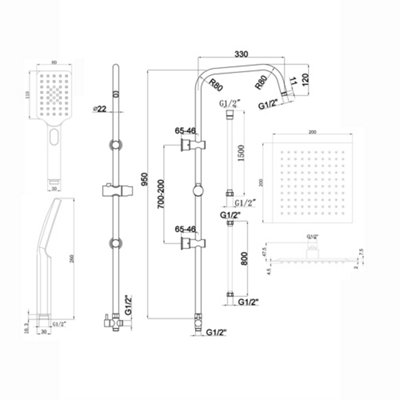 ENKI Dune Black Dual Rigid Riser Brass Thermostatic Overhead Shower & Handheld Kit 400mm - 6