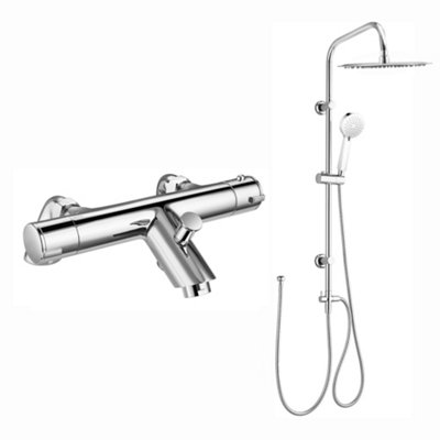 ENKI Dune Chrome Dual Rigid Riser Brass Thermostatic Overhead Shower & Handheld Kit 300mm