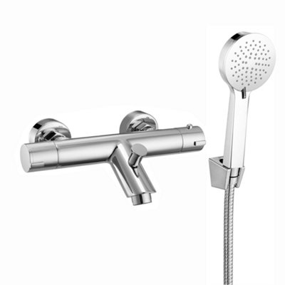 ENKI Dune Chrome Modern Bathroom Solid Brass Thermostatic Wall Mounted Bar Bath Mixer Valve Tap Round Handheld Shower Head & Hose Price Comparisons | Compare The Build