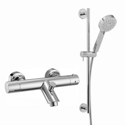 ENKI Dune Chrome Modern Wall Mounted Brass Thermostatic Bath Shower Mixer Tap & Slider Rail Kit BBT0152