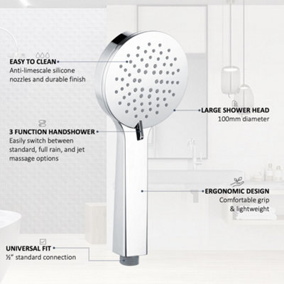 ENKI Dune Chrome Round Thermostatic Shower Head & Handheld 400mm - 3