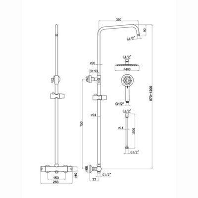 ENKI Dune Chrome Round Thermostatic Shower Head & Handheld 400mm - 6