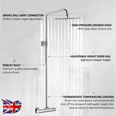 ENKI Dune Chrome Single Outlet Thermostatic Overhead Shower Slim 300mm - 5