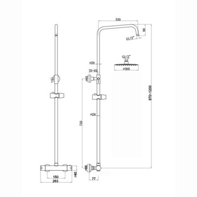 ENKI Dune Chrome Single Outlet Thermostatic Overhead Shower Slim 300mm - 6