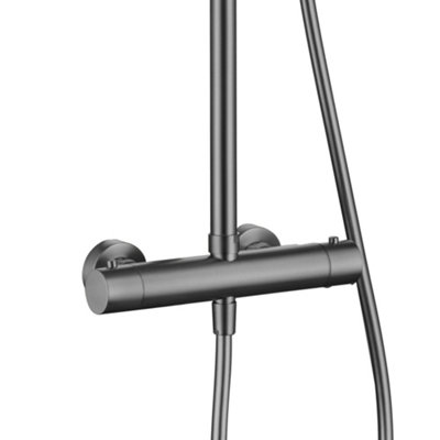 ENKI Dune Gunmetal Black Round Thermostatic Shower Head & Handheld 200mm - 4