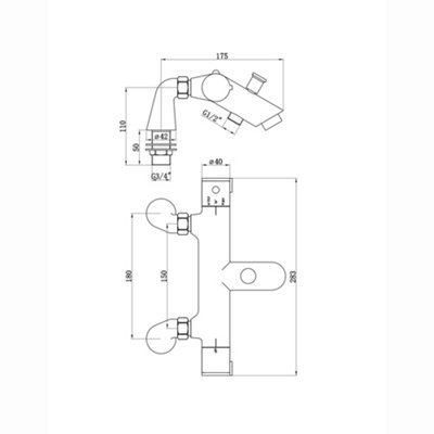 ENKI Dune Matte Black Contemporary Deck Mounted Brass Thermostatic Shower Bar Mixer Valve 1/2"