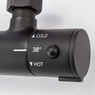 ENKI Dune Matte Black Contemporary Solid Brass Thermostatic Shower Bar Mixer Valve 1/2" - 3